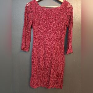 Diane Von Furstenberg Burgundy Lace Long Sleeve Dress